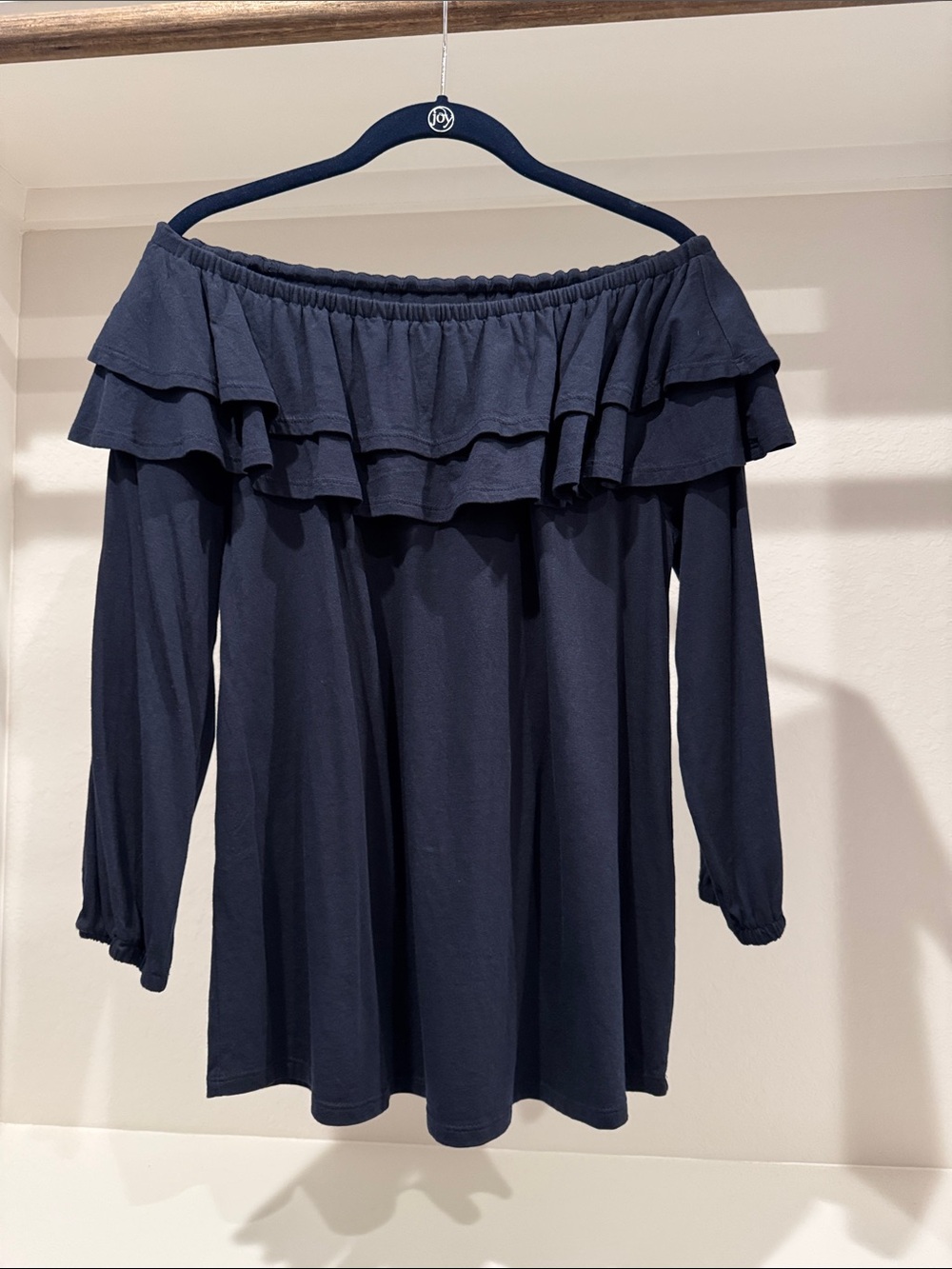 J. Jill Navy Ruffle Off-Shoulder Tunic Top